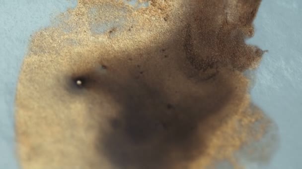 Brush macro mixes the paint on the paper palette - liquid gold. — Stock Video
