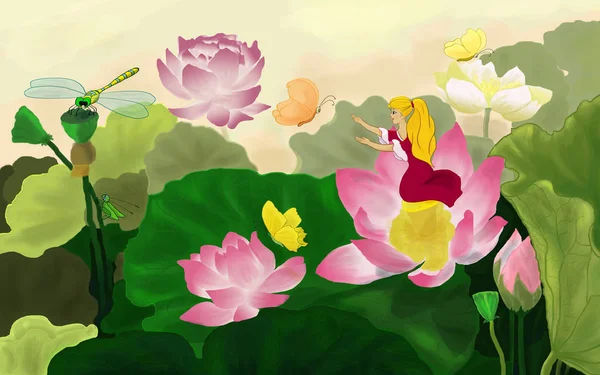 Thumbelina s barevnými motýly Royalty Free Stock Obrázky