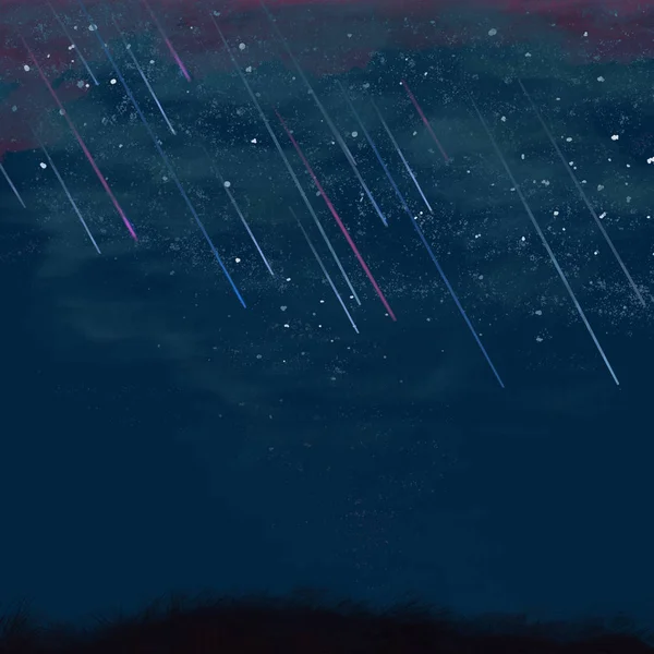 falling stars in the night sky / falling stars in the night sky in the field