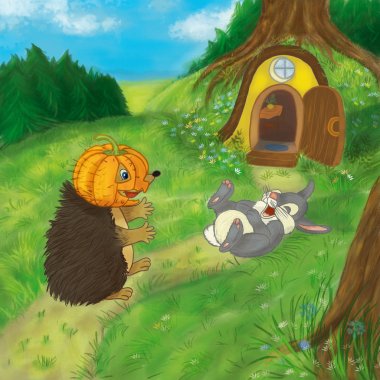 Kirpi ve bunny Cadılar Bayramı üzerinde / kirpi ve tavşan bir Halloween