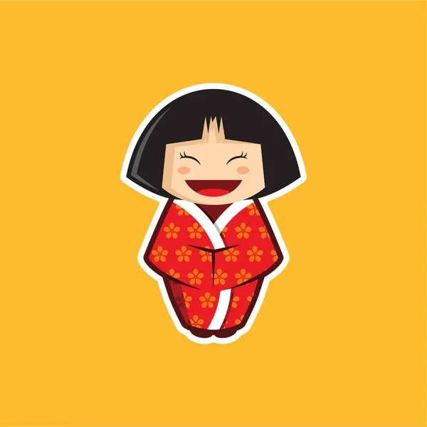Japon şirin çocuk / kız giyiyor Kimono illüstrasyon / vektör