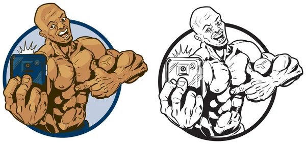 Muskulös svart Man tar Selfie vektor Illustration — Stock vektor