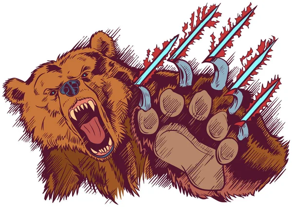 Brown Bear Mascot Slashing or Clawing Vector Cartoon — Stock Vector