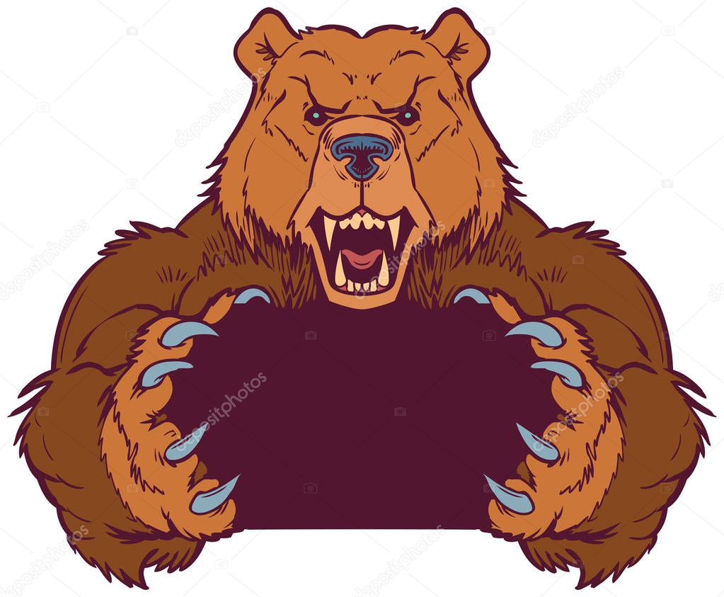Brown Bear Mascot Holding with Claws Vector Template
