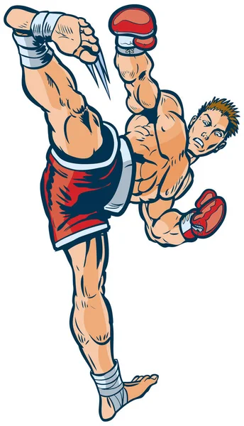 Kickboxer führt High Side Kick Vektor Illustration aus — Stockvektor