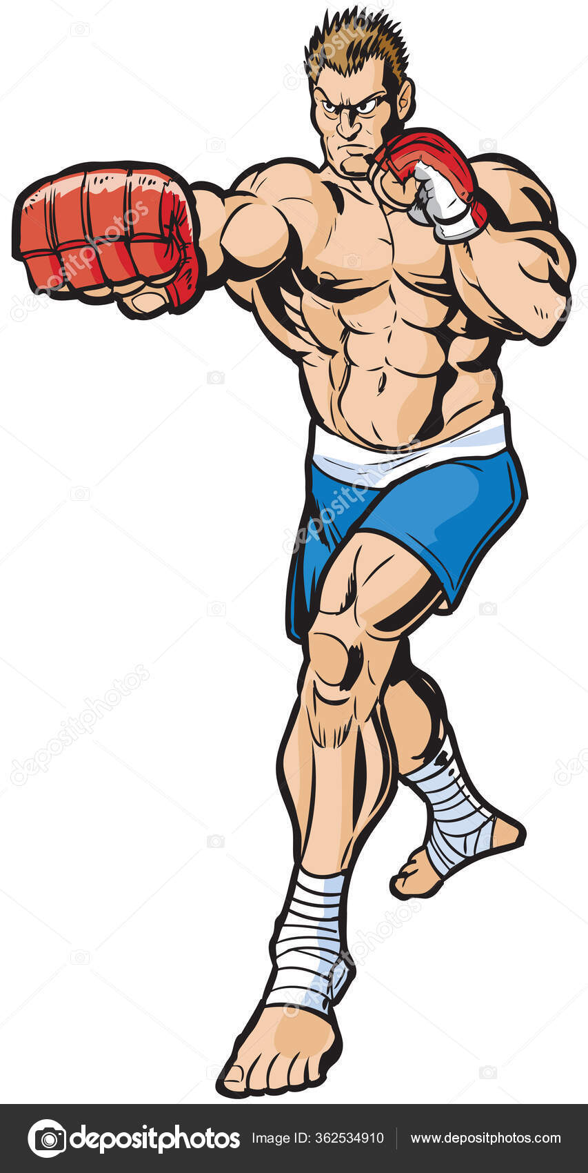 Vector Cartoon Clip Art Illustration Tough Mean Caucasian Mma Fighter