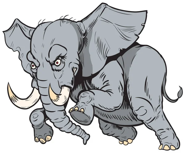 Charging African Elephant Vector Cartoon Mascot — Stock Vector