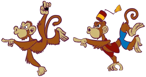 Two Angry Cartoon Monkeys Pointing Mascot Set — Stock Vector