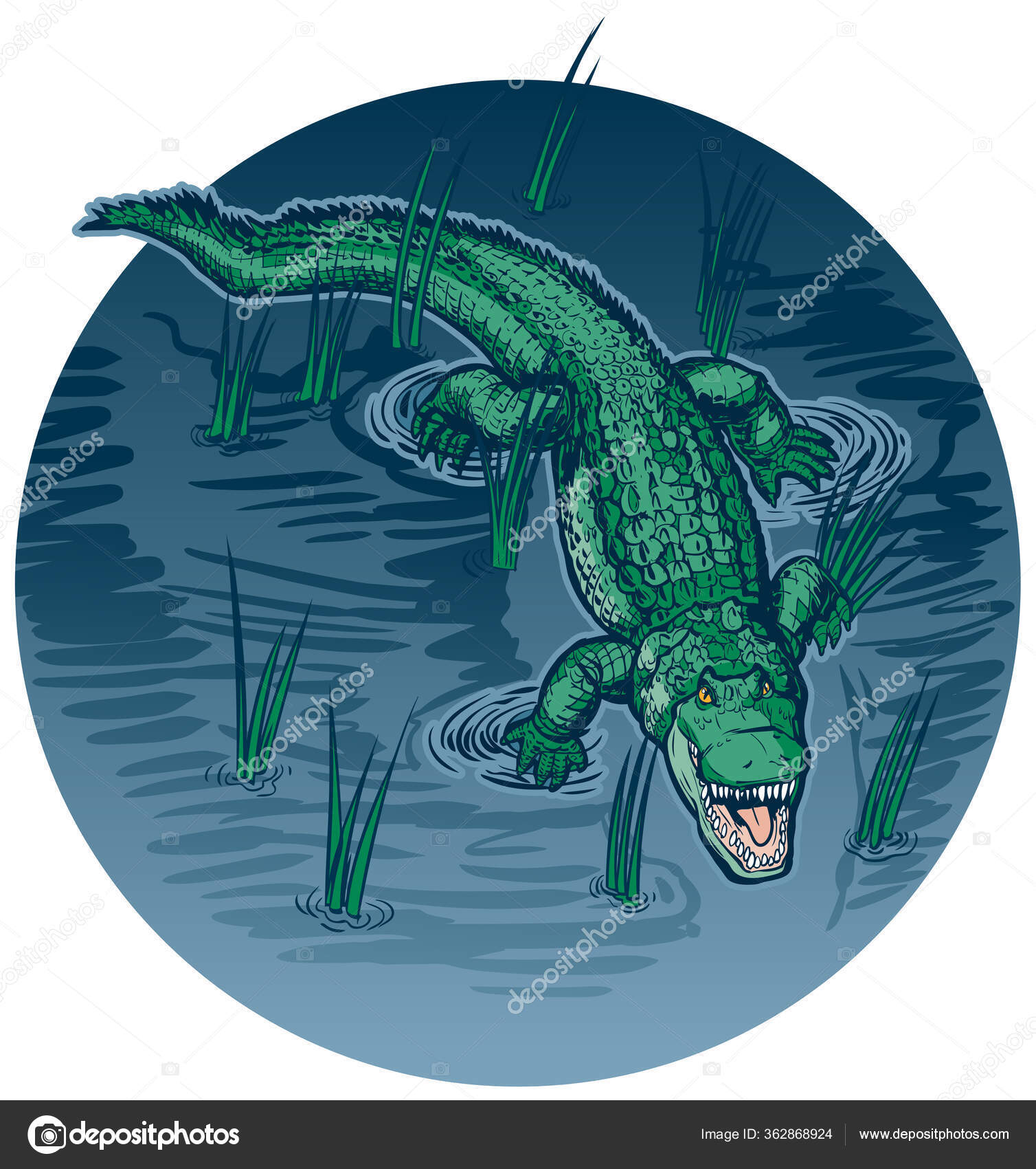 boca aberta de crocodilo enquanto nadava no vetor de ilustração