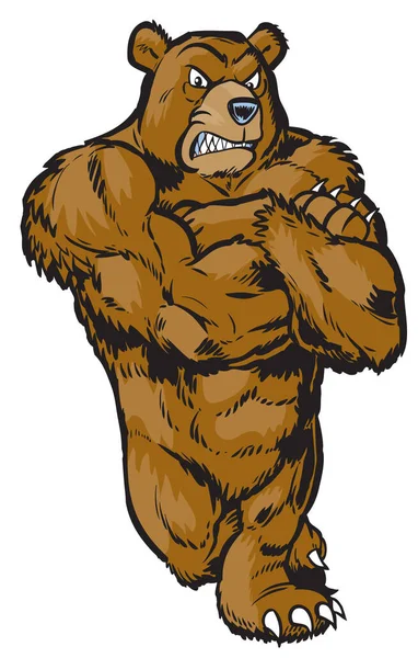 Muscular Cartoon Bear Mascot Leinding — 스톡 벡터