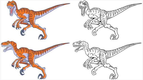 Wektor Kreskówki Klip Ilustracja Sztuki Twardej Średniej Działa Velociraptor Dinozaur — Wektor stockowy