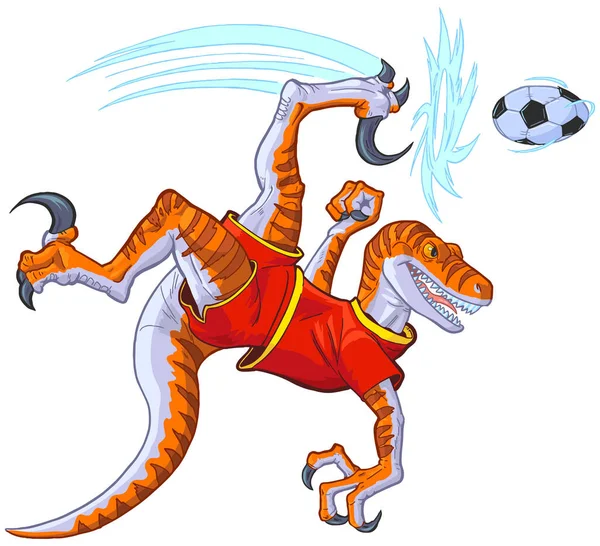 Cartoon Clip Art Ilustrace Velociraptor Dinosaura Uniformě Kolo Kopání Fotbalový — Stockový vektor