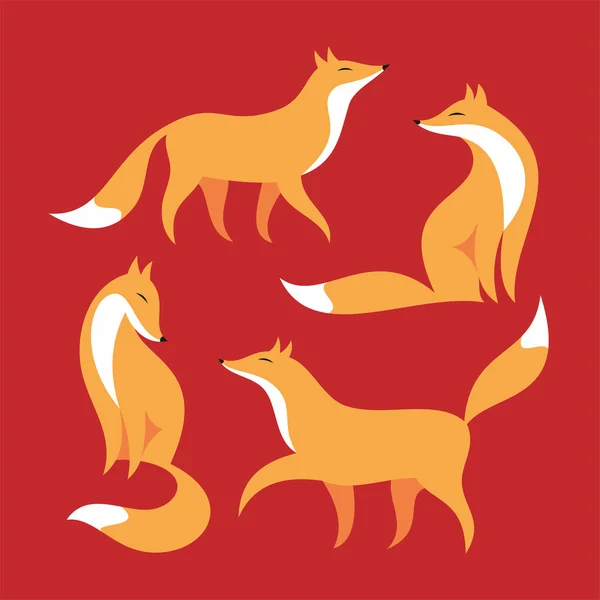 Set vulpe roșie — Vector de stoc