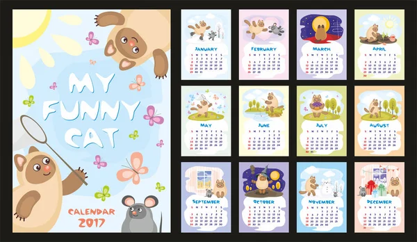 Calendário do gato 2017 — Vetor de Stock