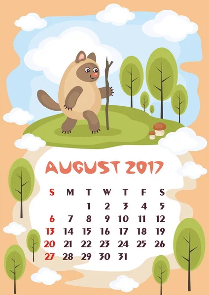 Calendario agosto 2017 — Vector de stock