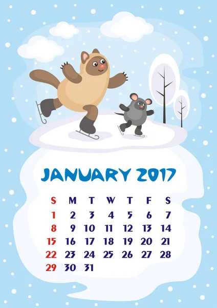 Janeiro 2017 Calendário — Vetor de Stock