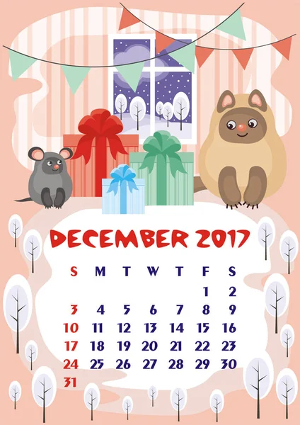 Dezembro 2017 Calendário — Vetor de Stock