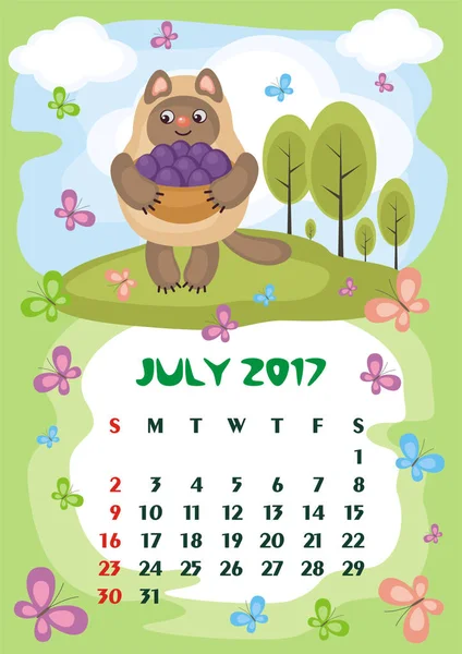 Julho 2017 Calendário — Vetor de Stock