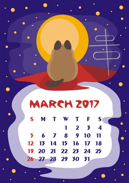 Março 2017 Calendário — Vetor de Stock