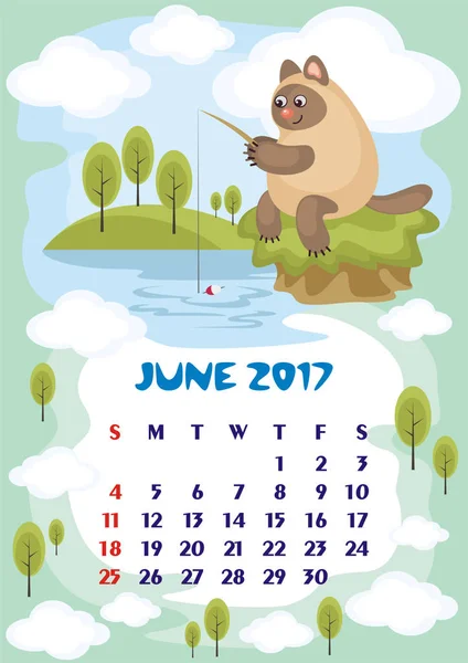 Calendario junio 2017 — Vector de stock