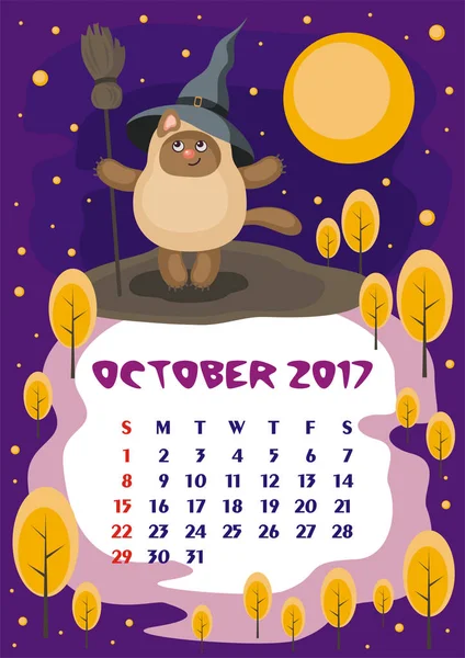 Kalender Oktober 2017 — Stockvektor