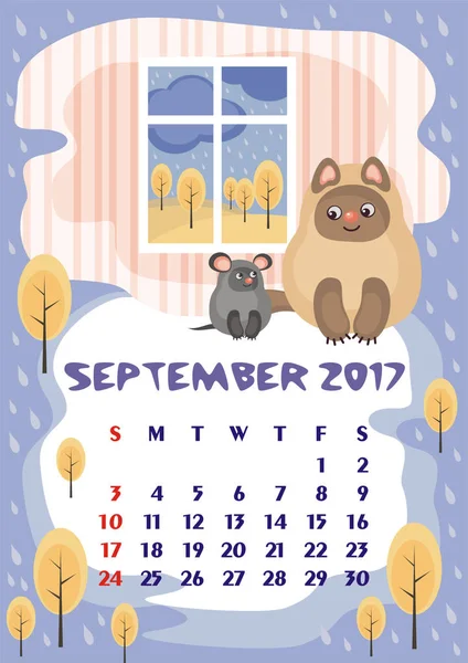 Calendario septiembre 2017 — Vector de stock