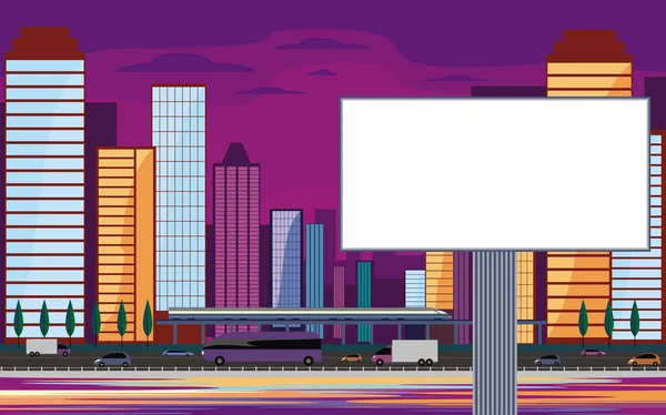 Valla publicitaria y ciudad moderna — Vector de stock