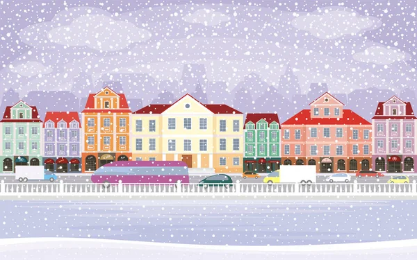 雪的城市背景 — 图库矢量图片
