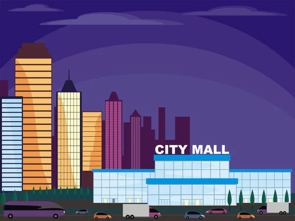 Centro comercial en las afueras — Vector de stock