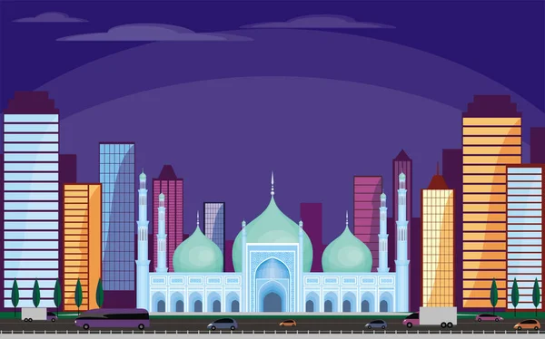 Mešita v noční město — Stockový vektor