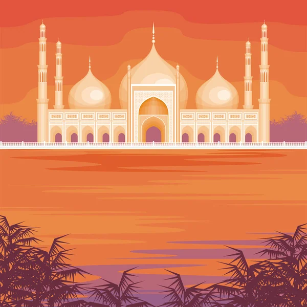 Мечеть і захід сонця — стоковий вектор