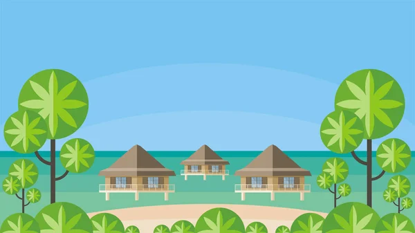 Bungalows en Oceaan — Stockvector