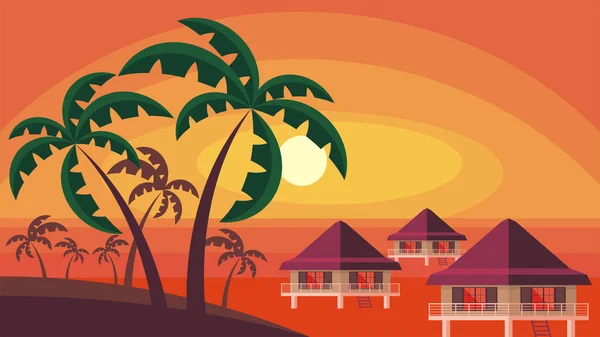 Zonsondergang en palm bomen — Stockvector