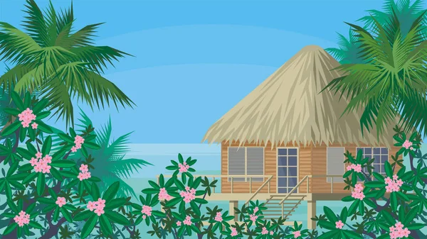 Plumeria és bungalow — Stock Vector