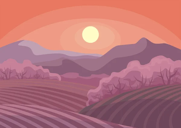 Amanecer y cereza oriental — Vector de stock