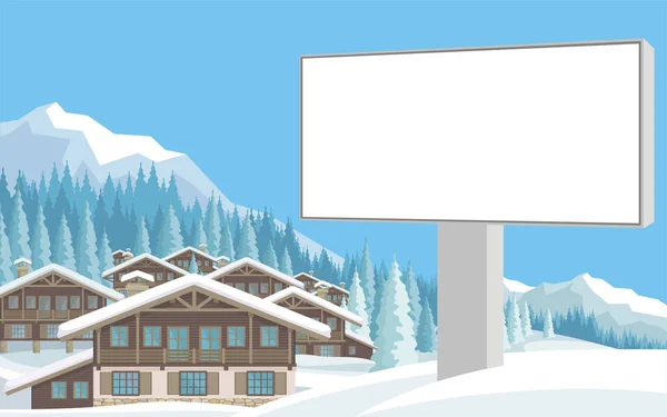 Billboard y pueblo de montaña — Vector de stock