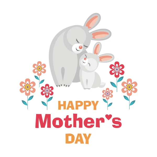Листівка на день матері з кроликами — стоковий вектор