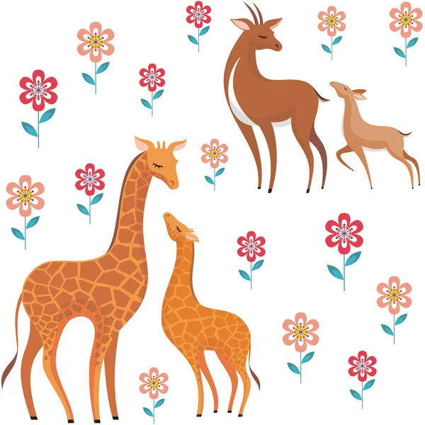 Giraffer och antiloper — Stock vektor