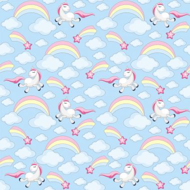 Tek boynuzlu atlar ve mavi gökyüzü