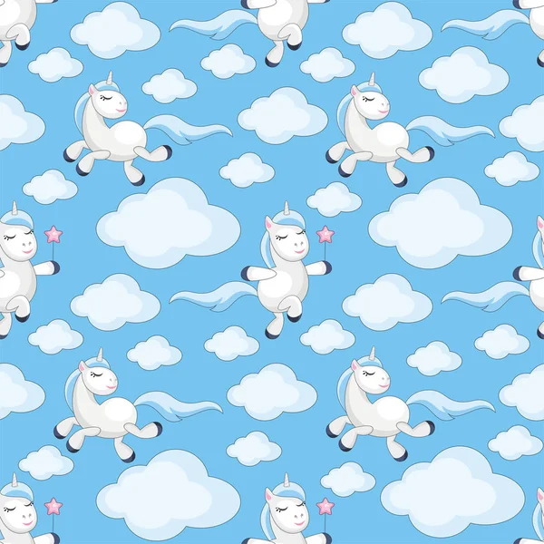Licornes et nuages — Image vectorielle