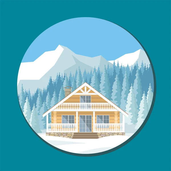 Ξύλινο σπίτι στο βουνό — Διανυσματικό Αρχείο