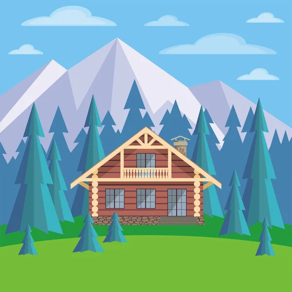 Chalet en las montañas — Vector de stock