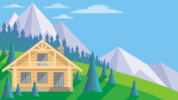 Cottage in de bergen — Stockvector