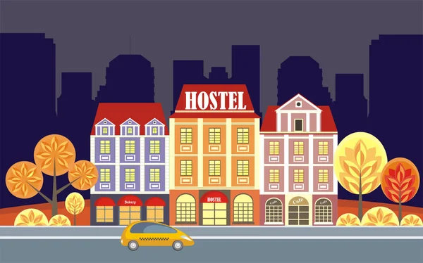 Hostel en oude huizen — Stockvector