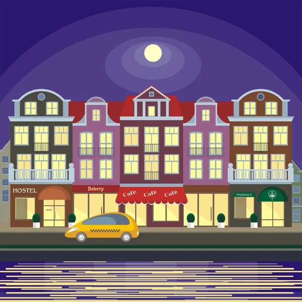 Noche en el casco antiguo — Vector de stock