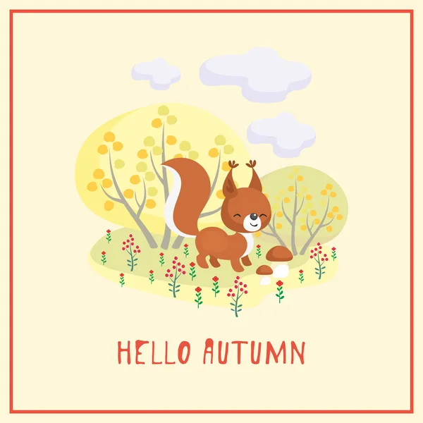 Squirrel and autumn forest — Stock Vector