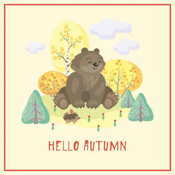 Urso e árvores de outono — Vetor de Stock