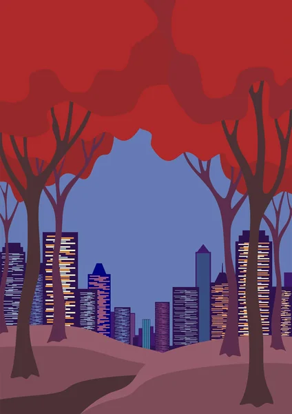 初秋的傍晚城市景观 — 图库矢量图片