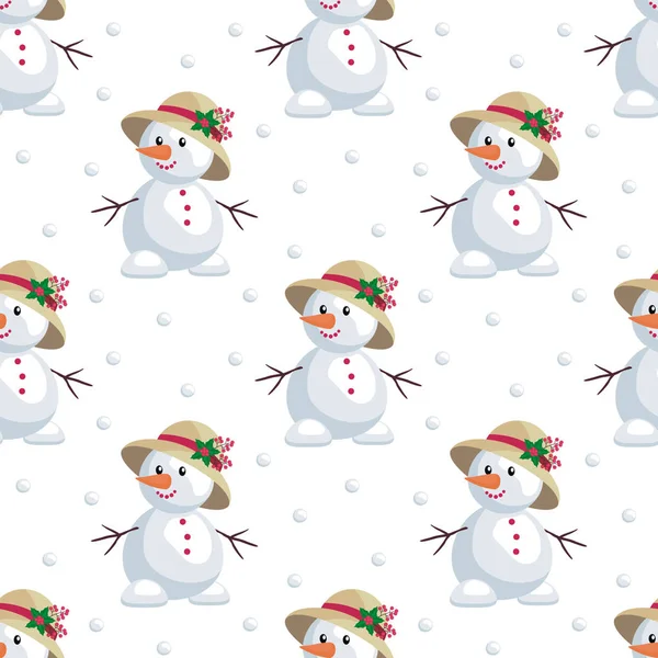 Muñeco de nieve en un sombrero de paja — Archivo Imágenes Vectoriales