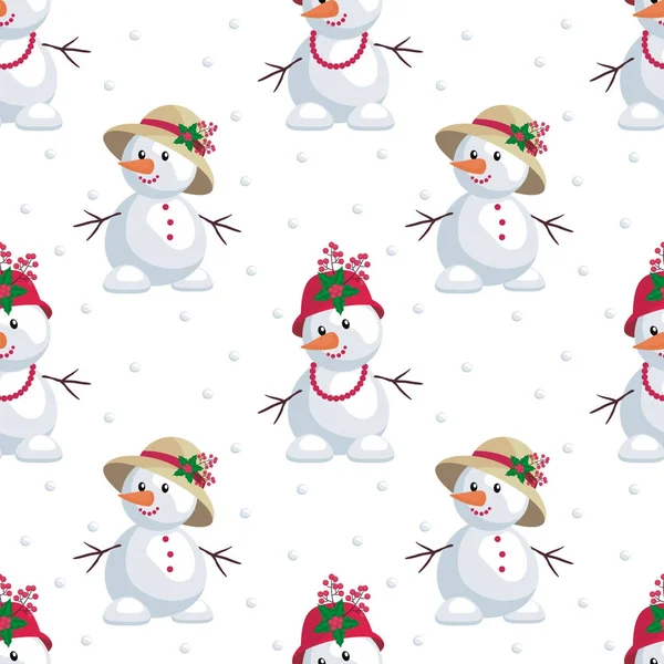 Bonecos de neve em chapéus engraçados — Vetor de Stock